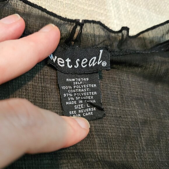 y2k Goth Emo McBling Western Girly Femi Fairy Wet Seal Black Sheer Blouse - Picture 10 of 11